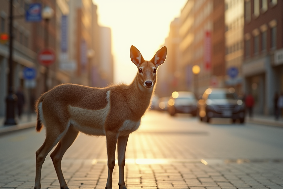 Animal en ville avec appareil photo en lumière naturelle