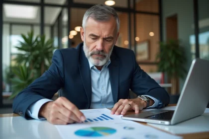 Auditeur energie homme en costume dans un bureau moderne