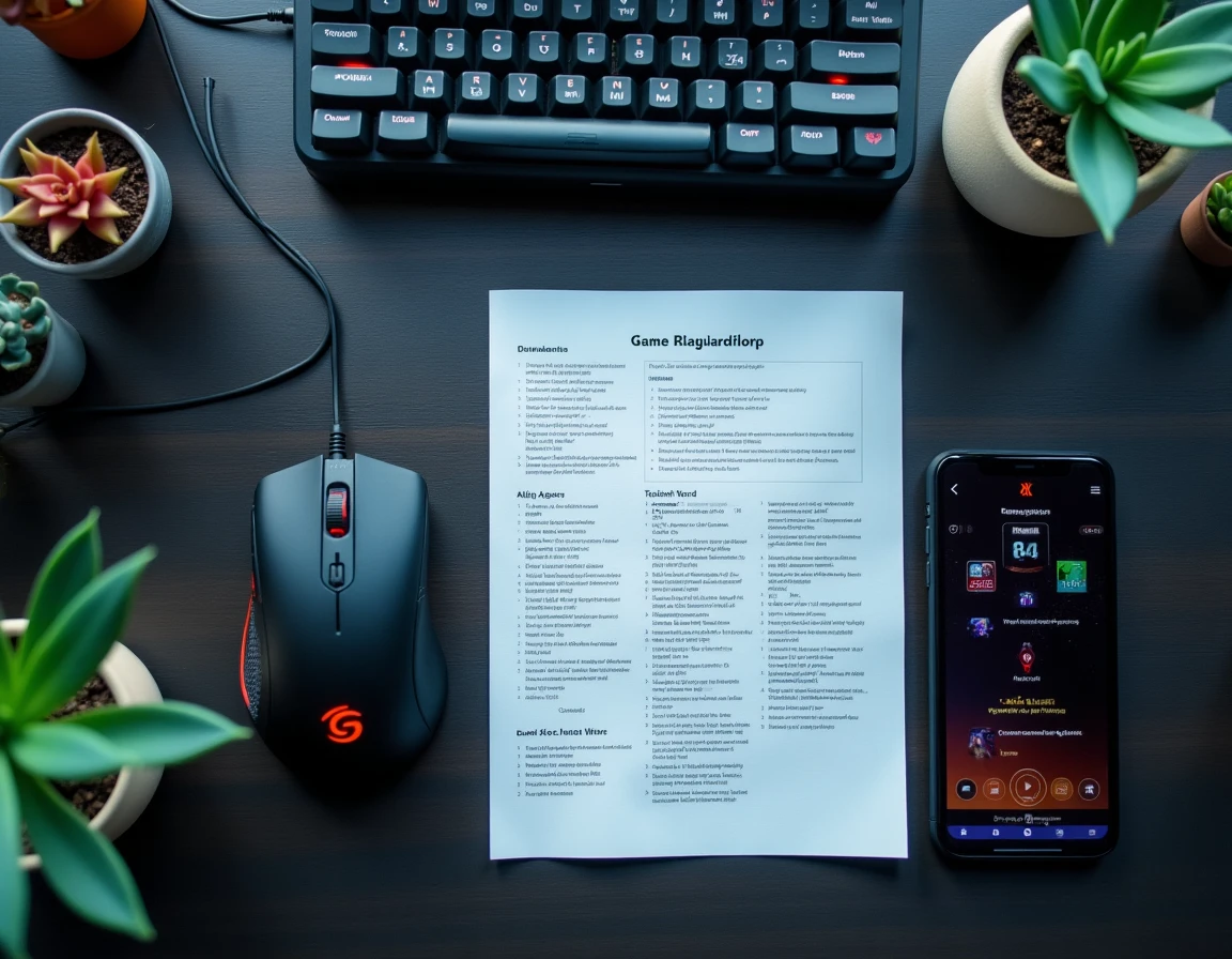 Vue de dessus d'un bureau gamer avec clavier, souris, aide-mémoire des cheats Sims 4 et smartphone affichant le mod UI Cheats
