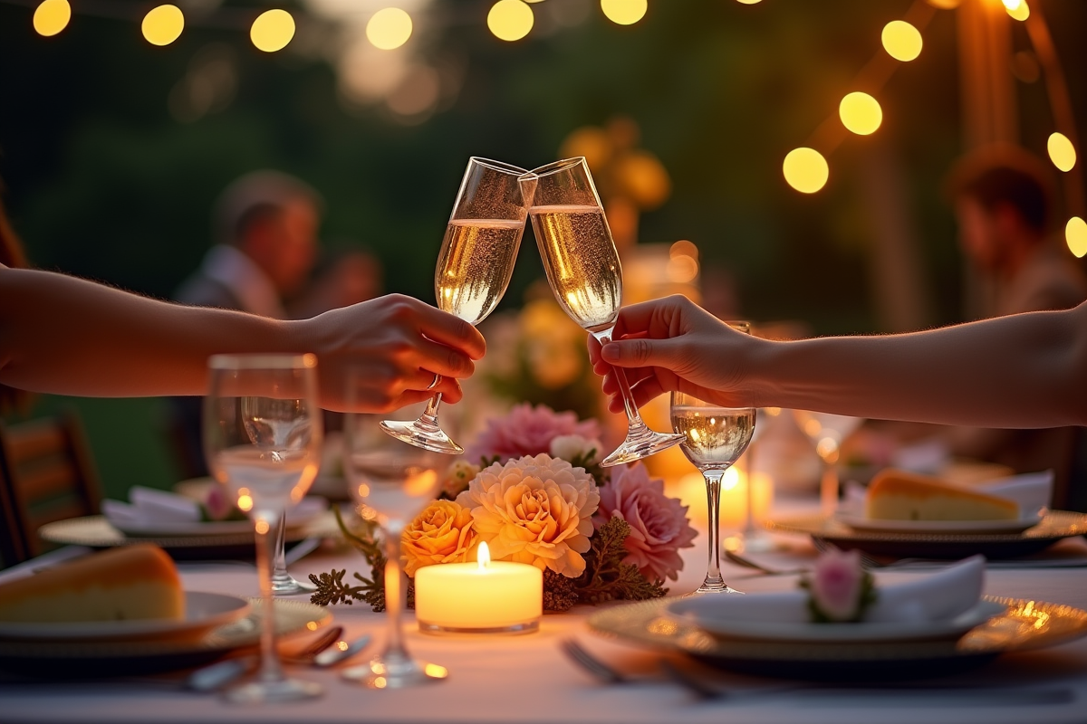 Main échangeant des verres de champagne lors d