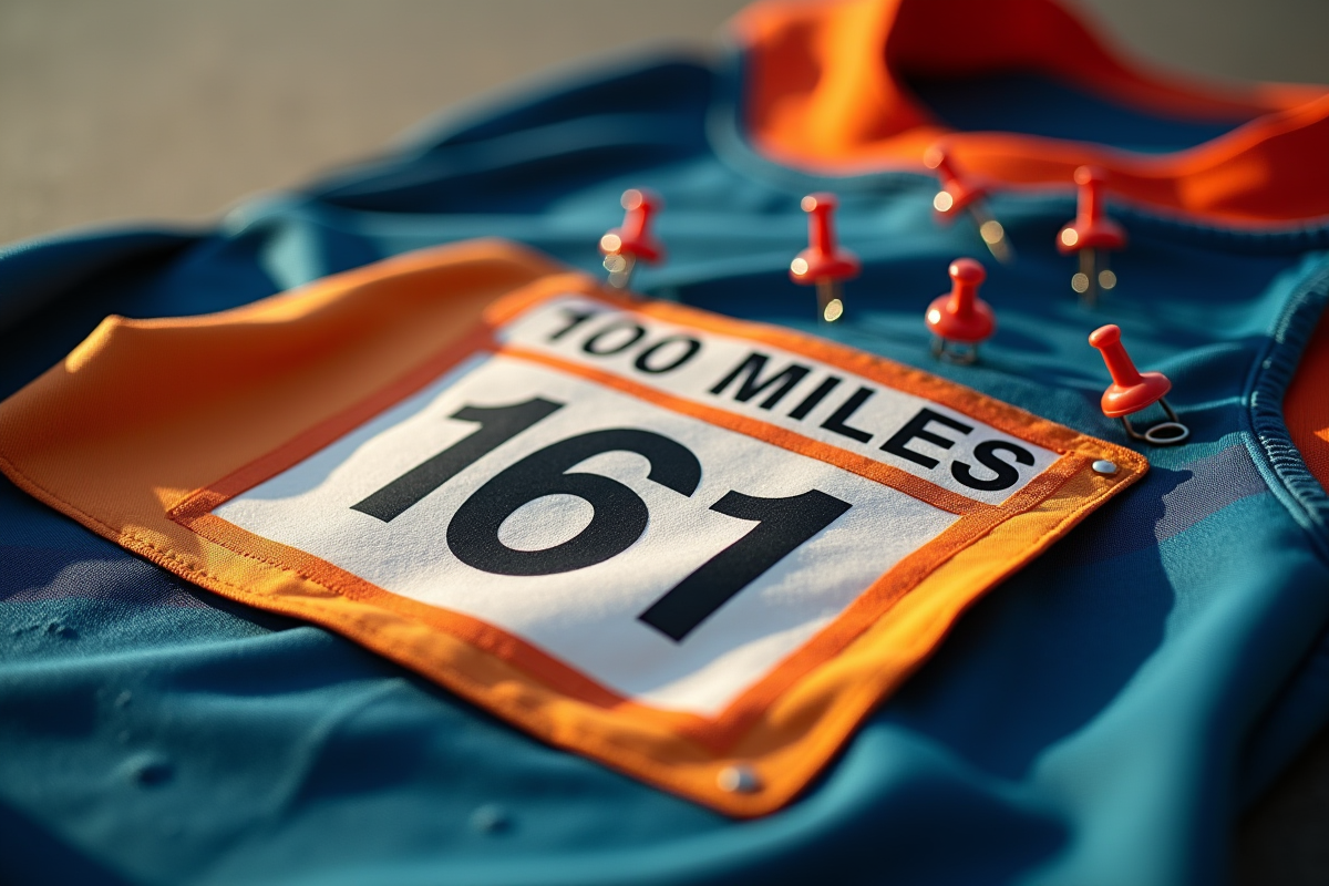 Dossard de marathon usé avec distances en miles et km
