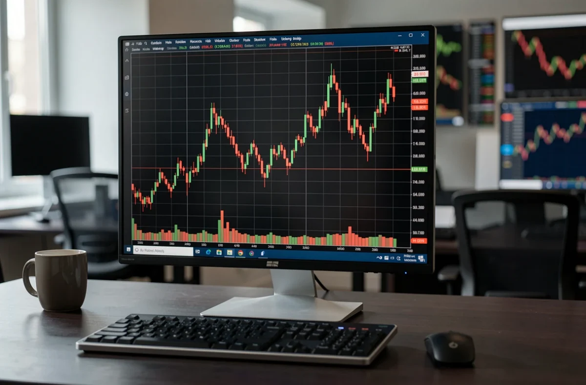 Écran de bourse affichant un graphique de cours en baisse