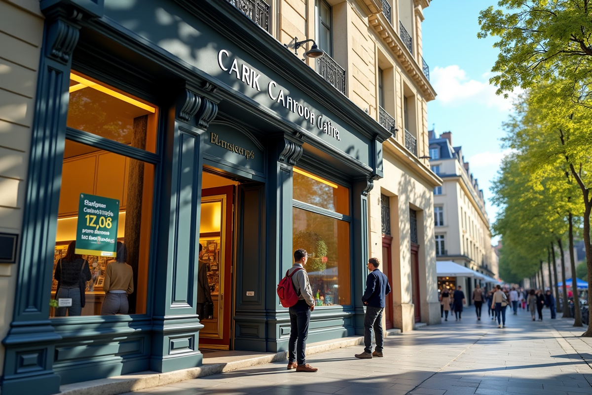 Façade d une banque française avec affichage des taux de prêt immobilier