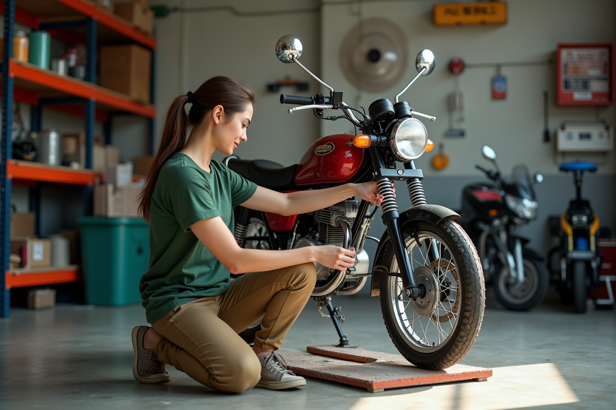 Jeune femme nettoyant la chaîne d