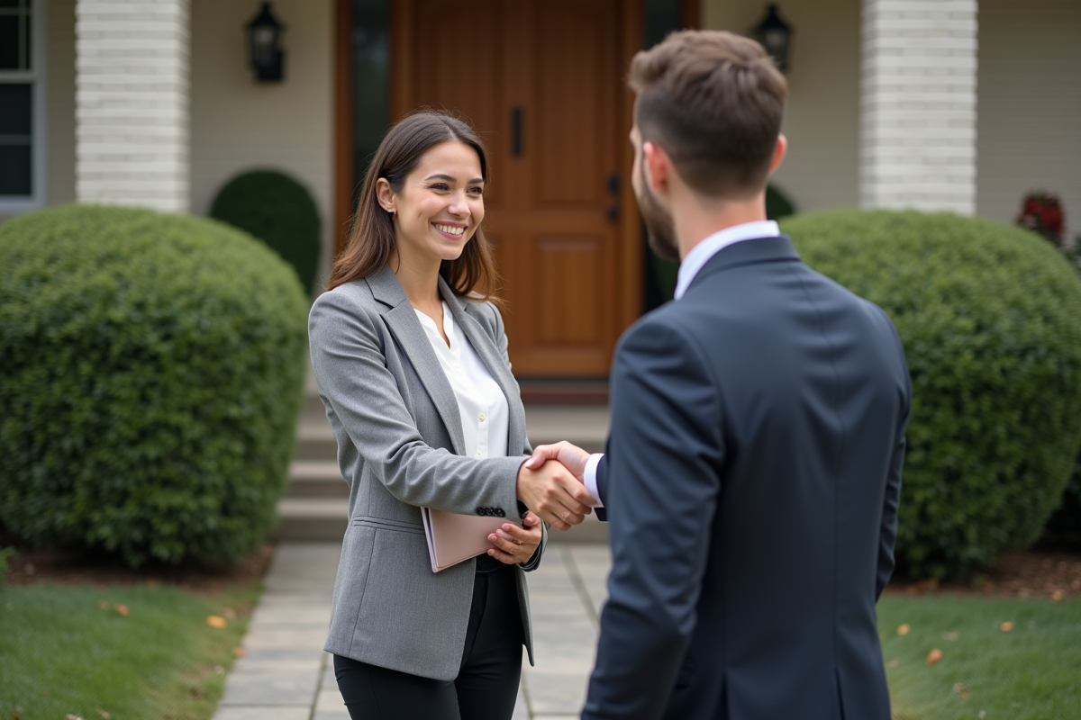 Jeune femme souriante serre la main d