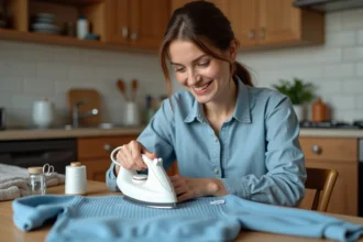 Étiquette thermocollante personnalisée sur un vêtement élégant