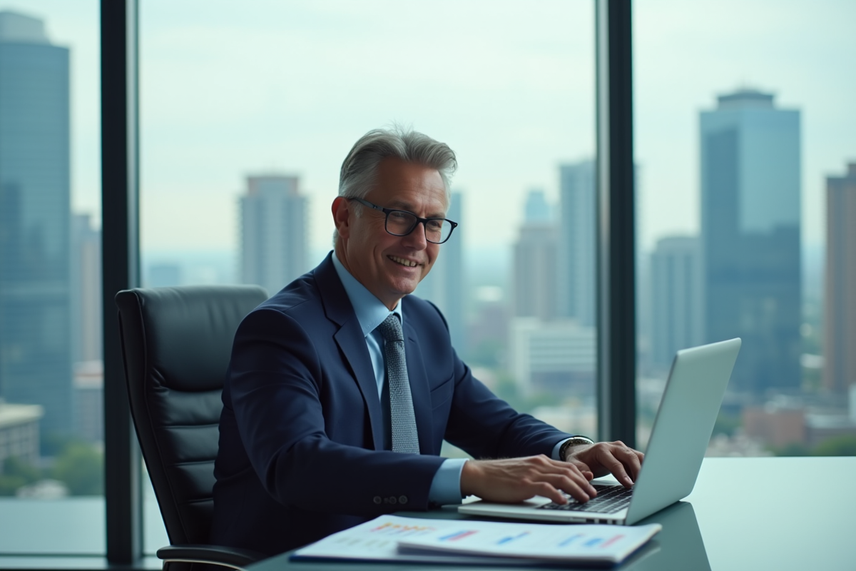 Homme d'affaires en costume dans un bureau moderne