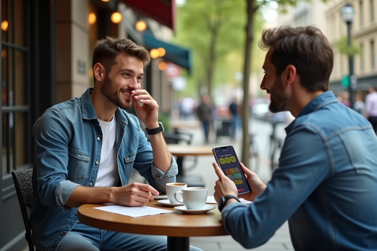 Jeune homme discutant stratégie digitale au café
