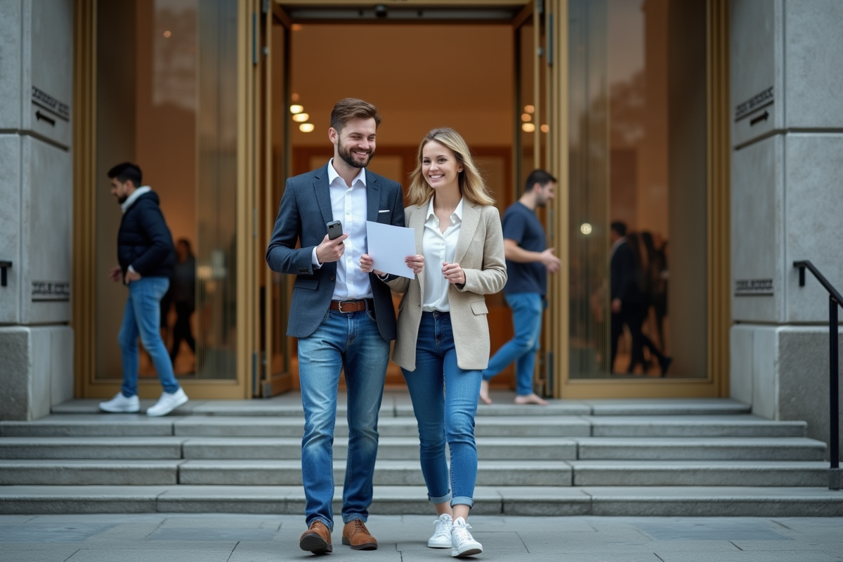 Jeune couple sortant d