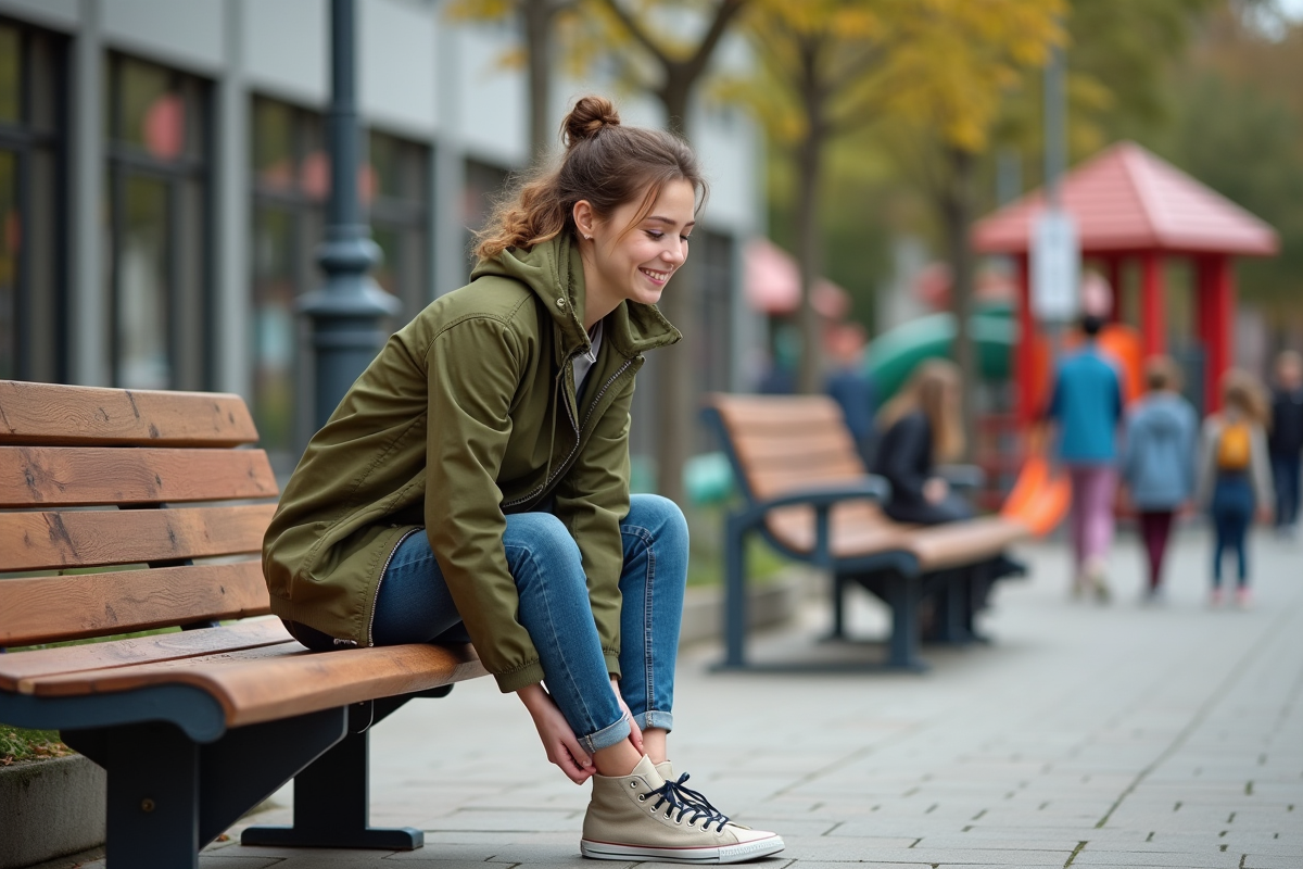Jeune femme assise sur un banc près d