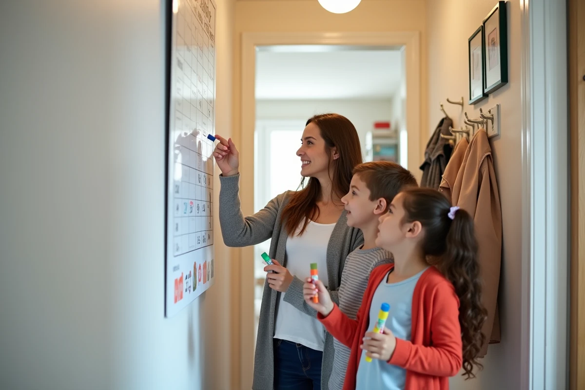 Maman et enfants autour d