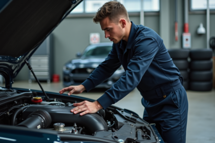 Jeune mecanicien installant un filtre à air haute performance