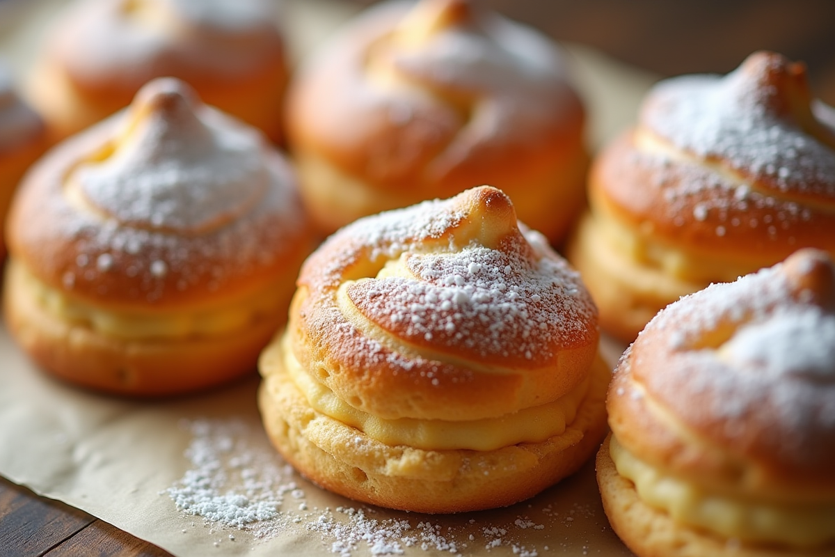Mini ParisBrest disposés sur papier cuisson