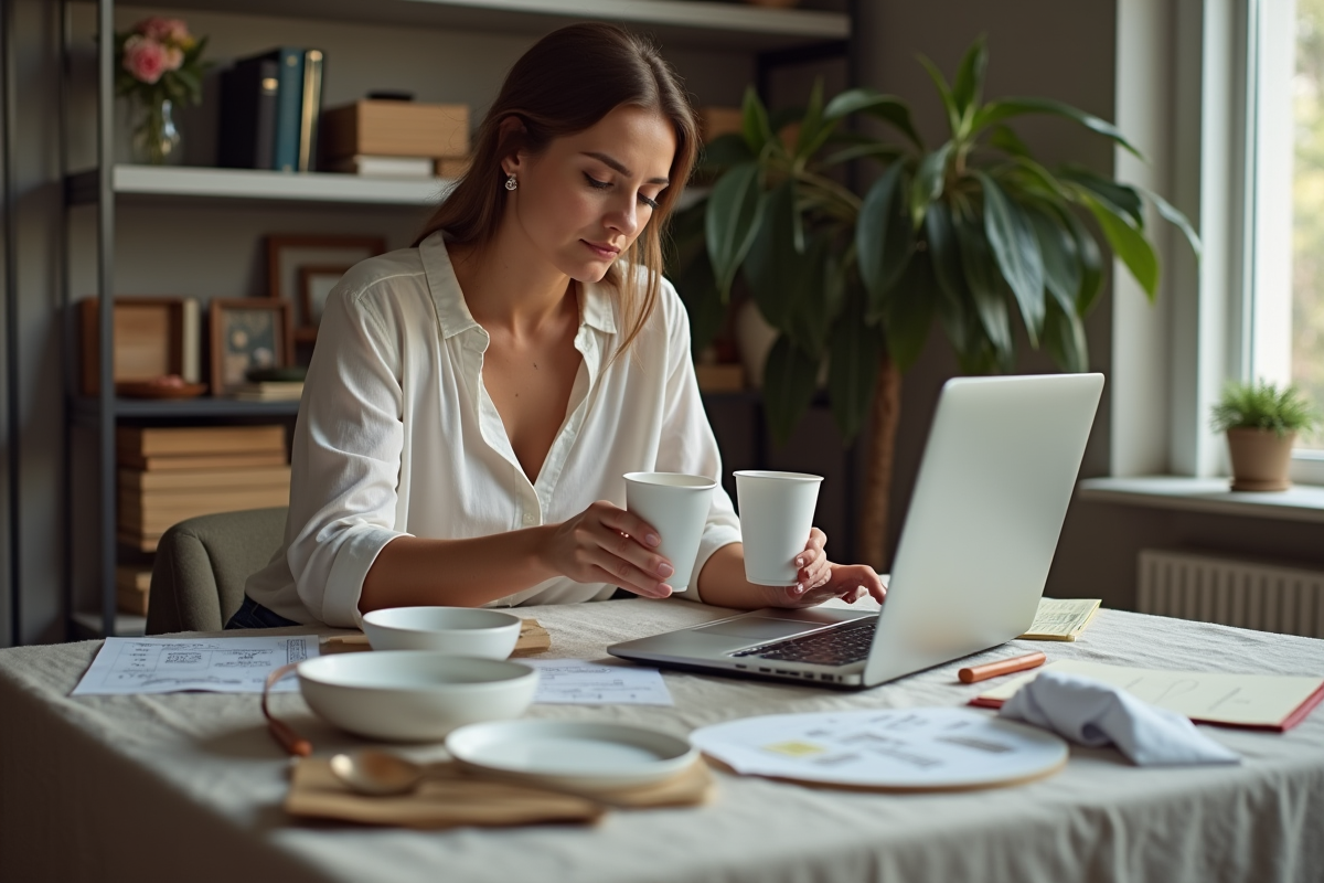Femme planifiant un menu pour une fête à la maison