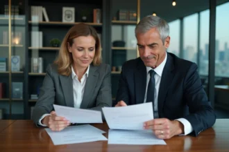 Homme et femme d affaires dans un bureau moderne