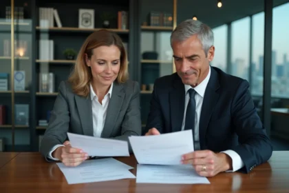 Homme et femme d affaires dans un bureau moderne