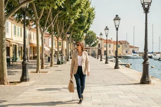 Promenade méditerranéenne à Sète, lieu de tournage de Demain nous appartient, avec boulevard bordé d'arbres et architecture côtière typique du sud de la France