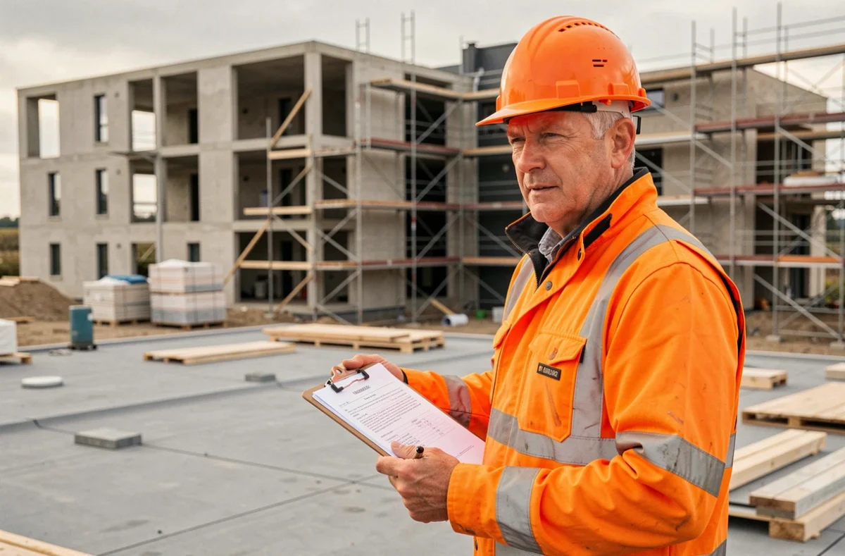 Chef de chantier de THZ Bâtiment supervisant une rénovation de toiture sur un immeuble breton